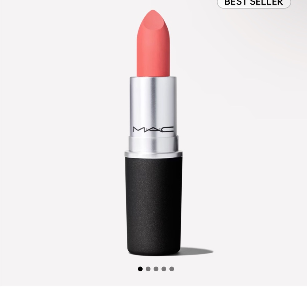 MAC Cosmetics Powder Kiss Lipstick (Teddy 2.0) with eyelashes